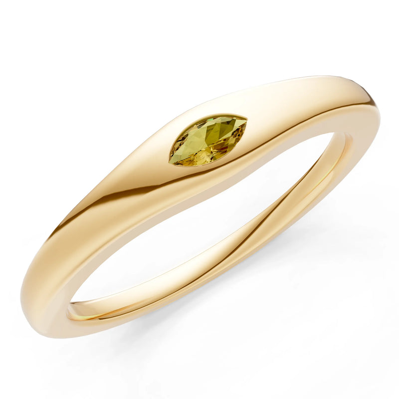 Flush Set Inlaid Mini Signet Gold Ring