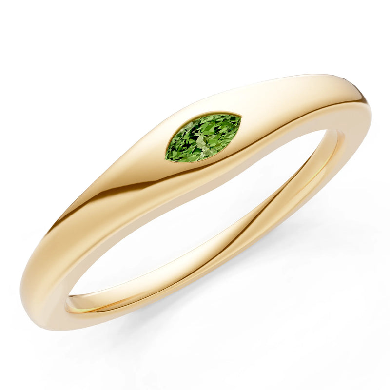 Peridot Flush-Set Marquise Gemstone Mini Signet Ring