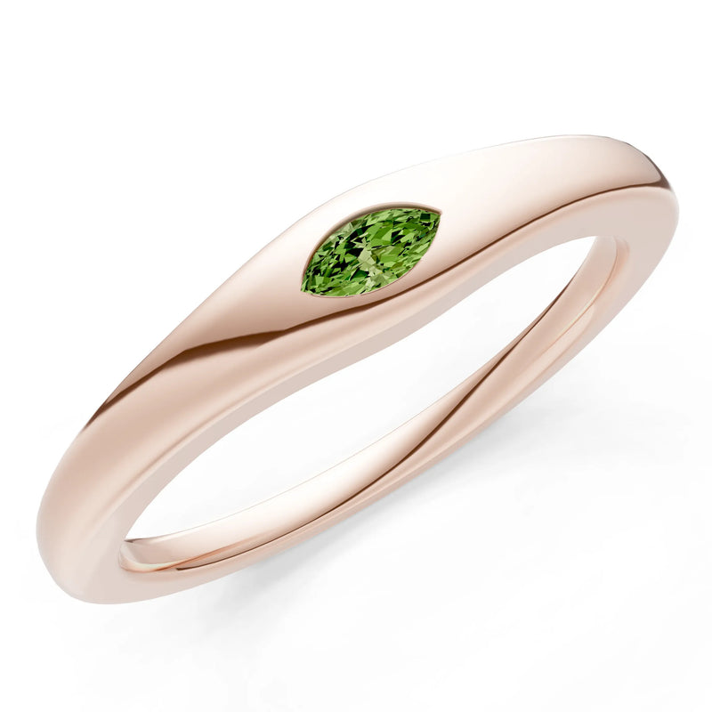 Peridot Flush-Set Marquise Gemstone Mini Signet Ring