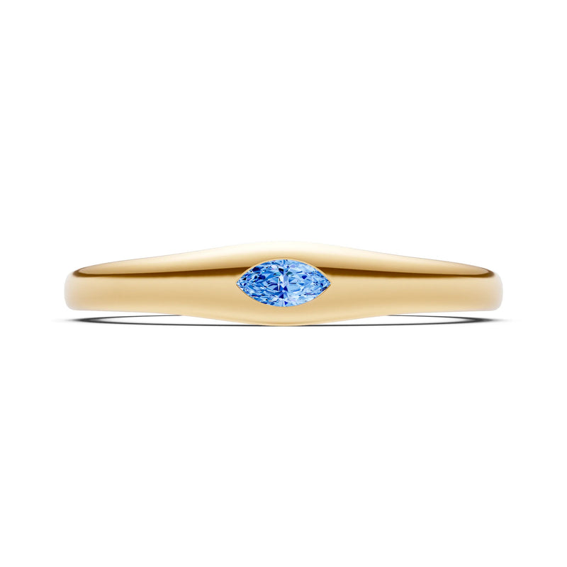 Swiss Blue Topaz Flush-Set Marquise Gemstone Mini Signet Ring