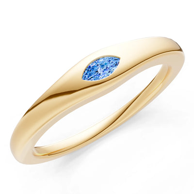 Swiss Blue Topaz Flush-Set Marquise Gemstone Mini Signet Ring