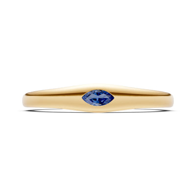 Blue Sapphire Flush-Set Marquise Gemstone Mini Signet Ring