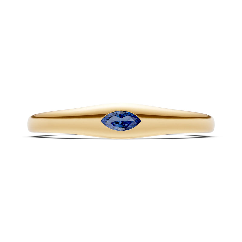 Blue Sapphire Flush-Set Marquise Gemstone Mini Signet Ring