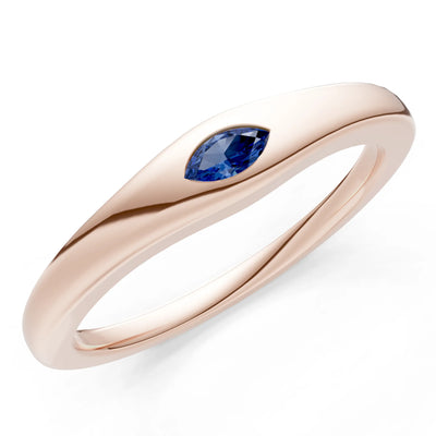Blue Sapphire Flush-Set Marquise Gemstone Mini Signet Ring