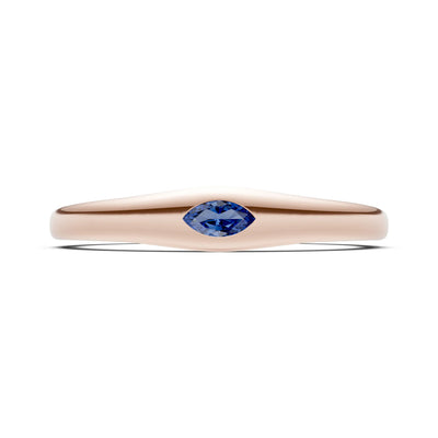 Blue Sapphire Flush-Set Marquise Gemstone Mini Signet Ring