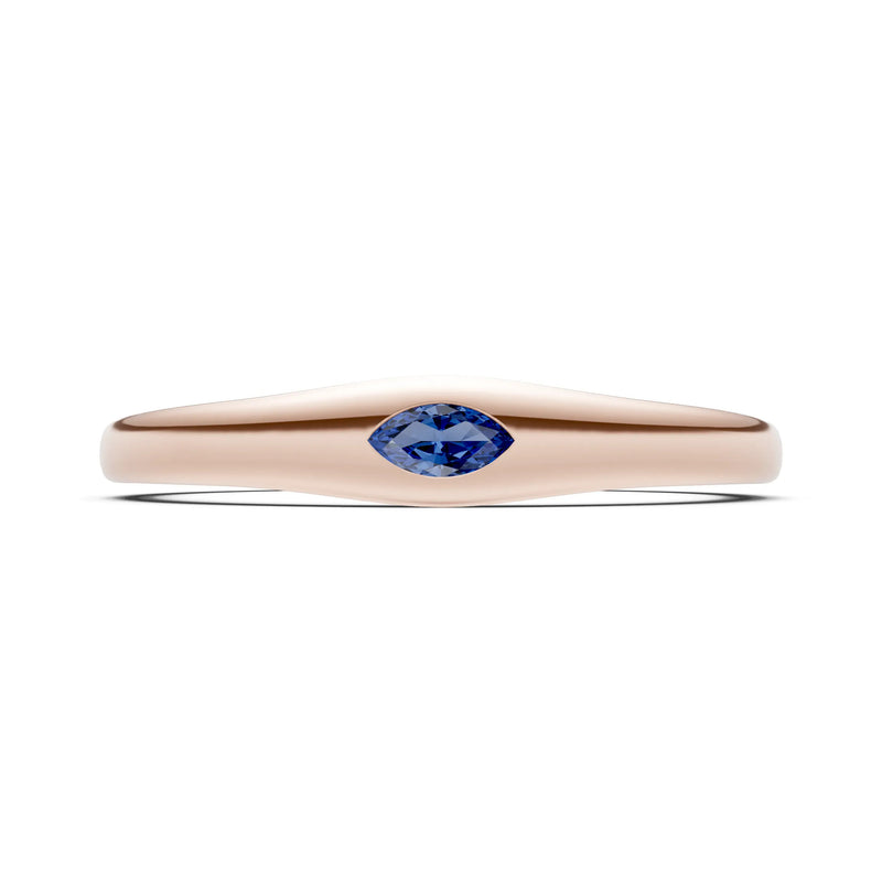 Blue Sapphire Flush-Set Marquise Gemstone Mini Signet Ring