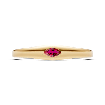 Ruby Flush-Set Marquise Gemstone Mini Signet Ring