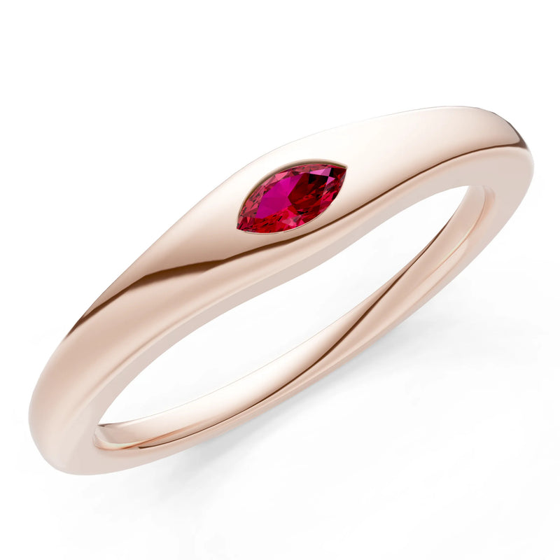 Flush Set Inlaid Mini Signet Gold Ring