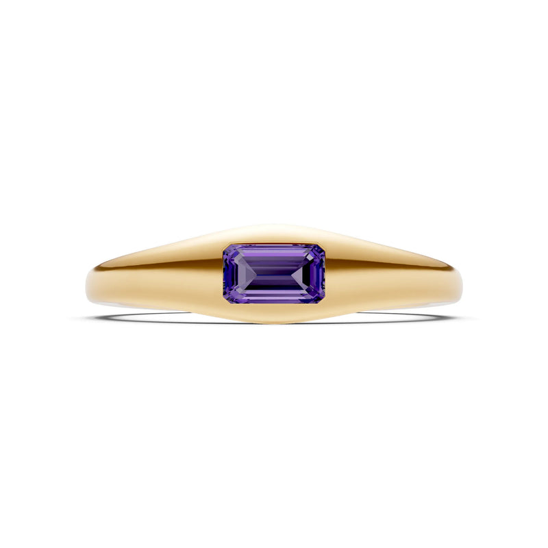 Amethyst Flush-Set Emerald Cut Gemstone Mini Signet Ring