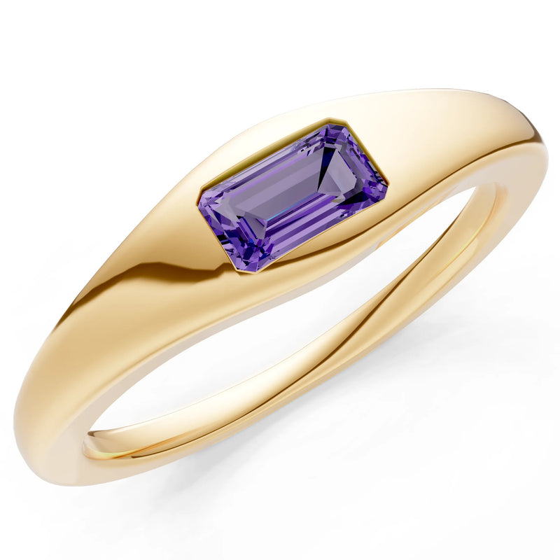 Amethyst Flush-Set Emerald Cut Gemstone Mini Signet Ring