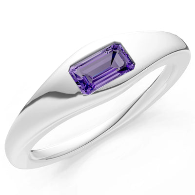 Flush-Set Emerald Cut Gemstone Mini Signet Ring