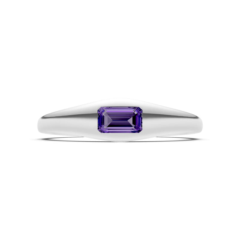 Amethyst Flush-Set Emerald Cut Gemstone Mini Signet Ring