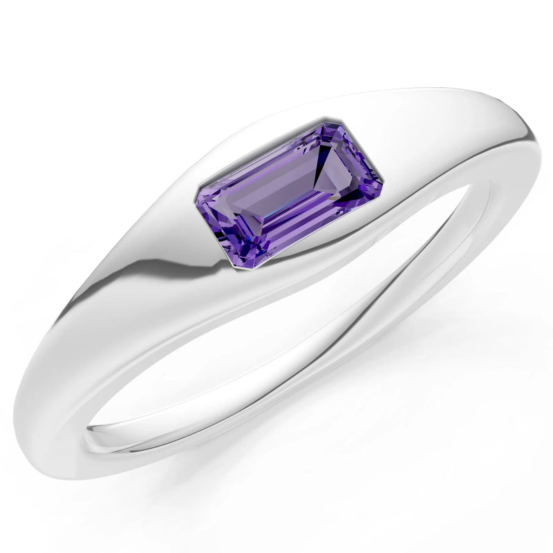 Amethyst Flush-Set Emerald Cut Gemstone Mini Signet Ring