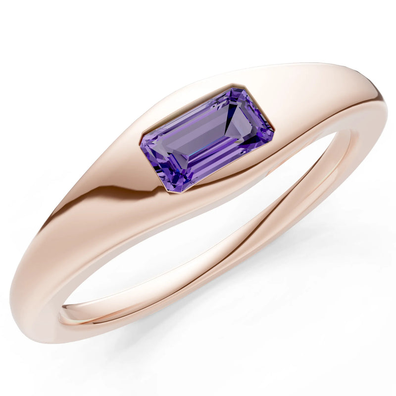 Amethyst Flush-Set Emerald Cut Gemstone Mini Signet Ring
