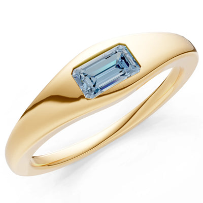 Flush-Set Emerald Cut Gemstone Mini Signet Ring