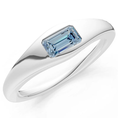 Flush-Set Emerald Cut Gemstone Mini Signet Ring