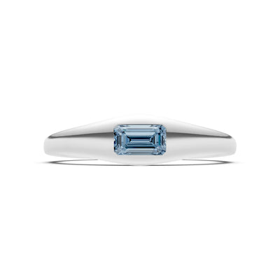 Aquamarine Flush-Set Emerald Cut Gemstone Mini Signet Ring