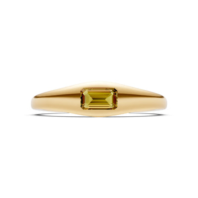 Citrine Flush-Set Emerald Cut Gemstone Mini Signet Ring