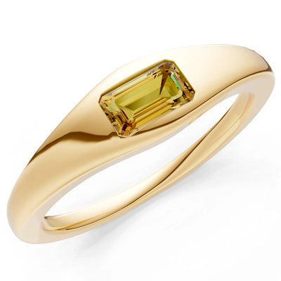 Citrine Flush-Set Emerald Cut Gemstone Mini Signet Ring