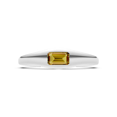 Citrine Flush-Set Emerald Cut Gemstone Mini Signet Ring
