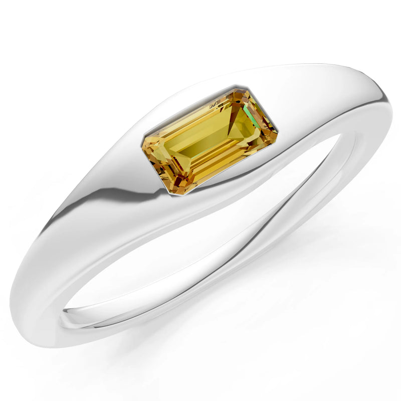 Citrine Flush-Set Emerald Cut Gemstone Mini Signet Ring