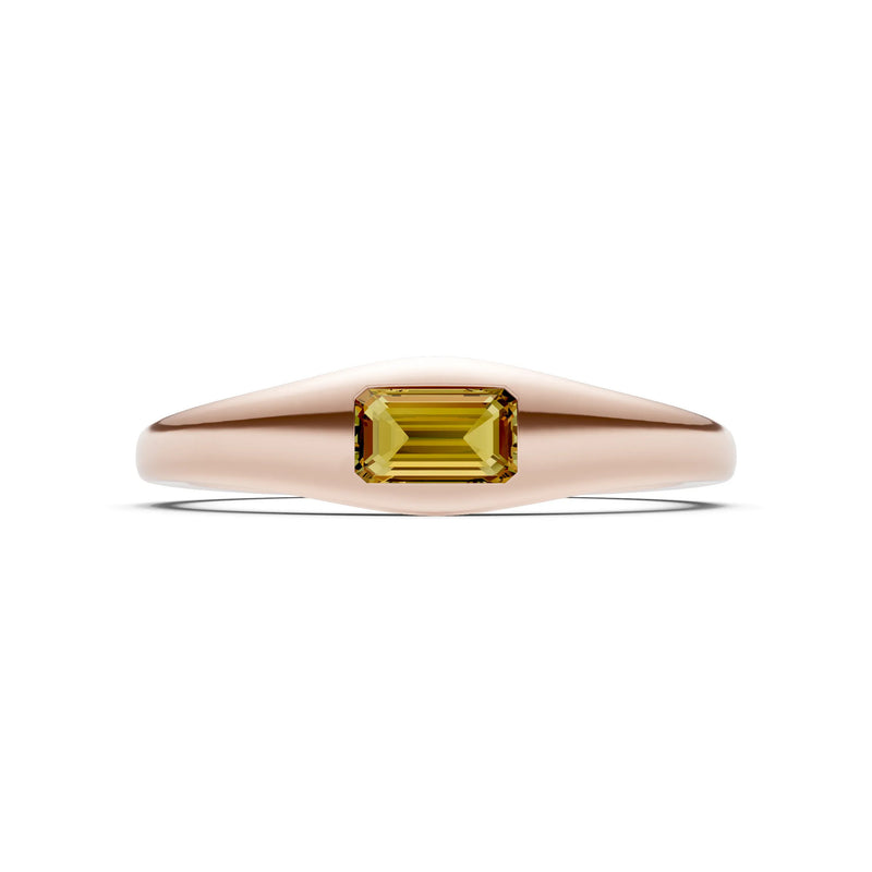 Citrine Flush-Set Emerald Cut Gemstone Mini Signet Ring
