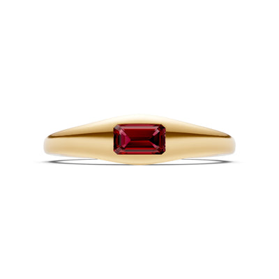 Garnet Flush-Set Emerald Cut Gemstone Mini Signet Ring