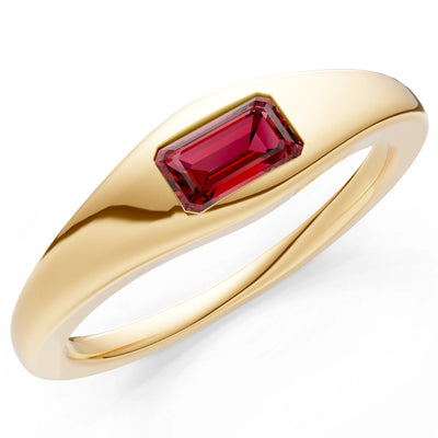 Garnet Flush-Set Emerald Cut Gemstone Mini Signet Ring