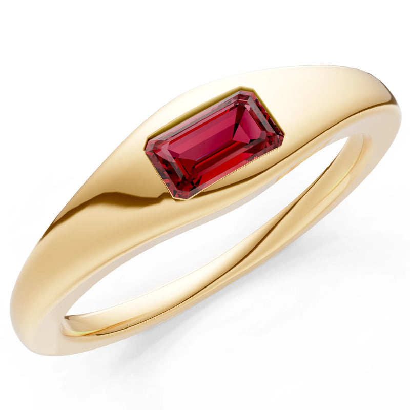 Garnet Flush-Set Emerald Cut Gemstone Mini Signet Ring
