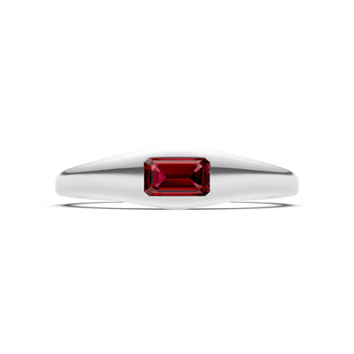 Garnet Flush-Set Emerald Cut Gemstone Mini Signet Ring