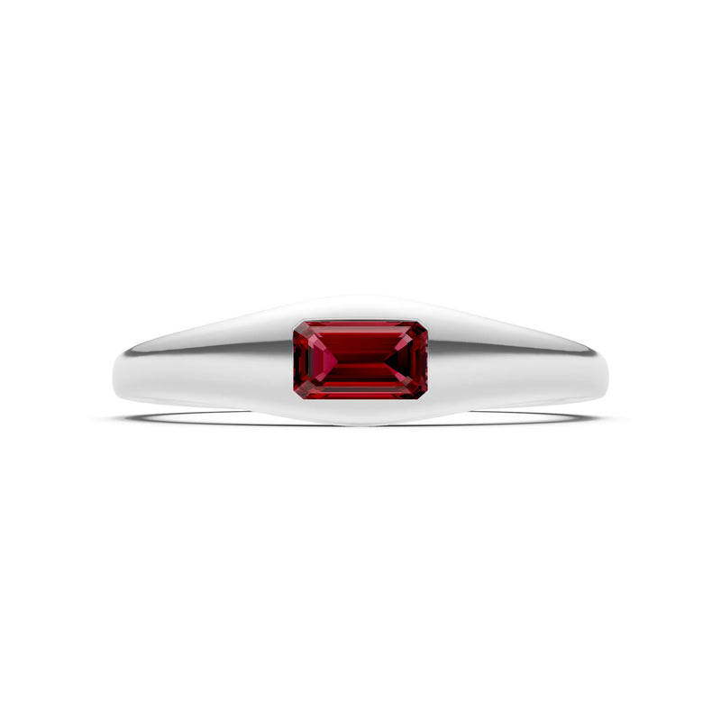 Garnet Flush-Set Emerald Cut Gemstone Mini Signet Ring