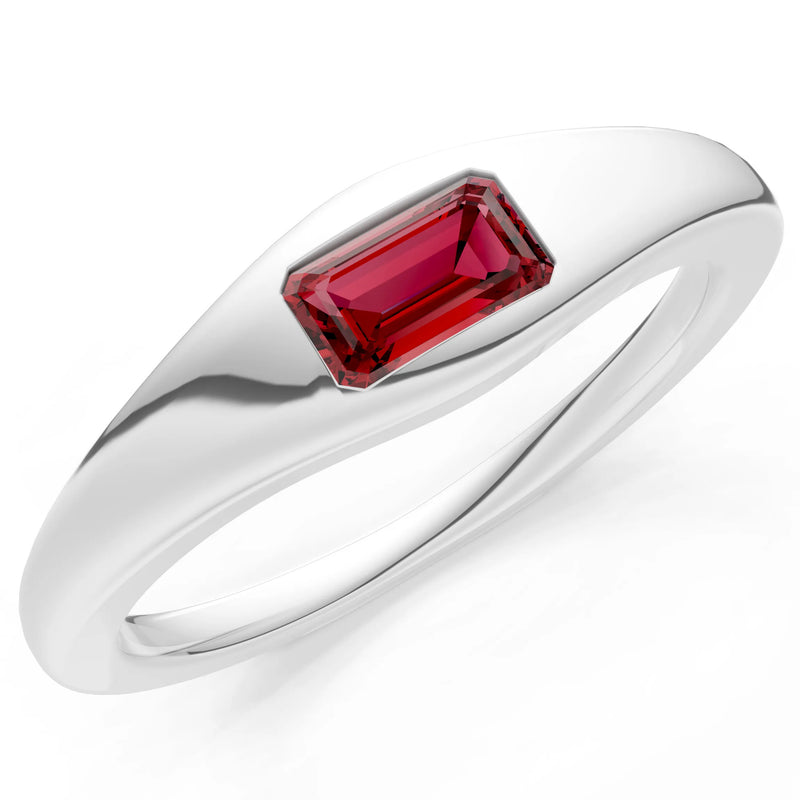 Garnet Flush-Set Emerald Cut Gemstone Mini Signet Ring