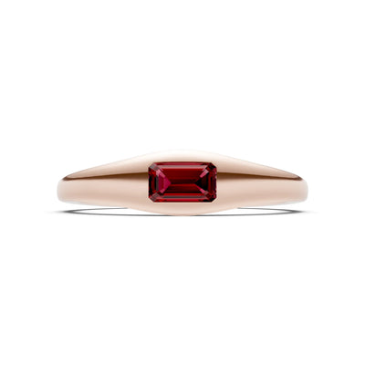 Garnet Flush-Set Emerald Cut Gemstone Mini Signet Ring