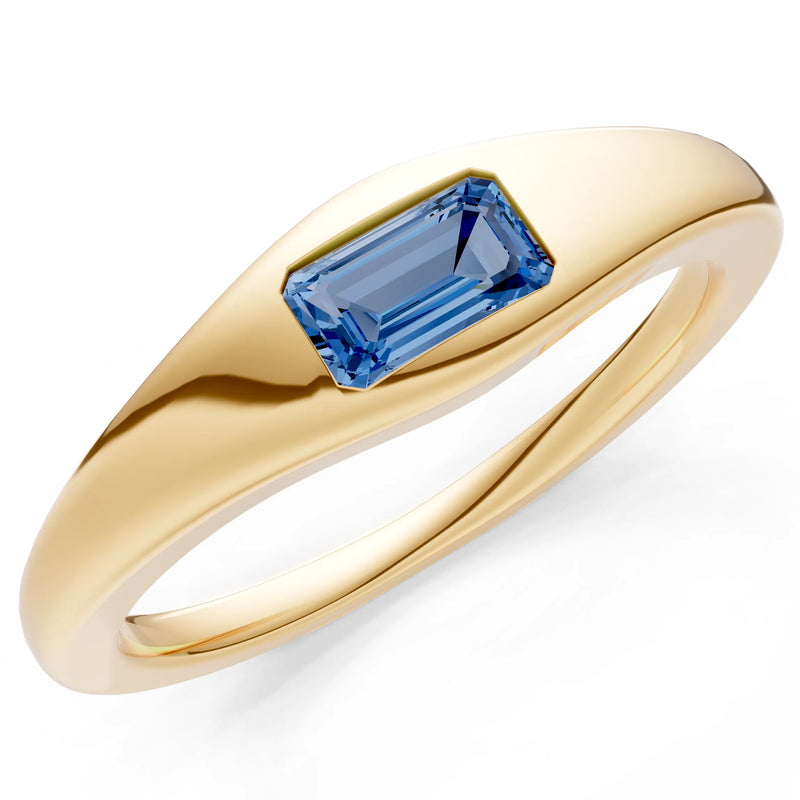 London Blue Topaz Flush-Set Emerald Cut Gemstone Mini Signet Ring