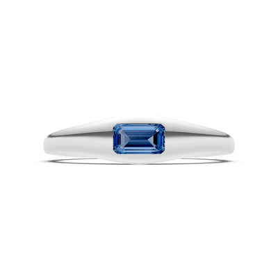 London Blue Topaz Flush-Set Emerald Cut Gemstone Mini Signet Ring