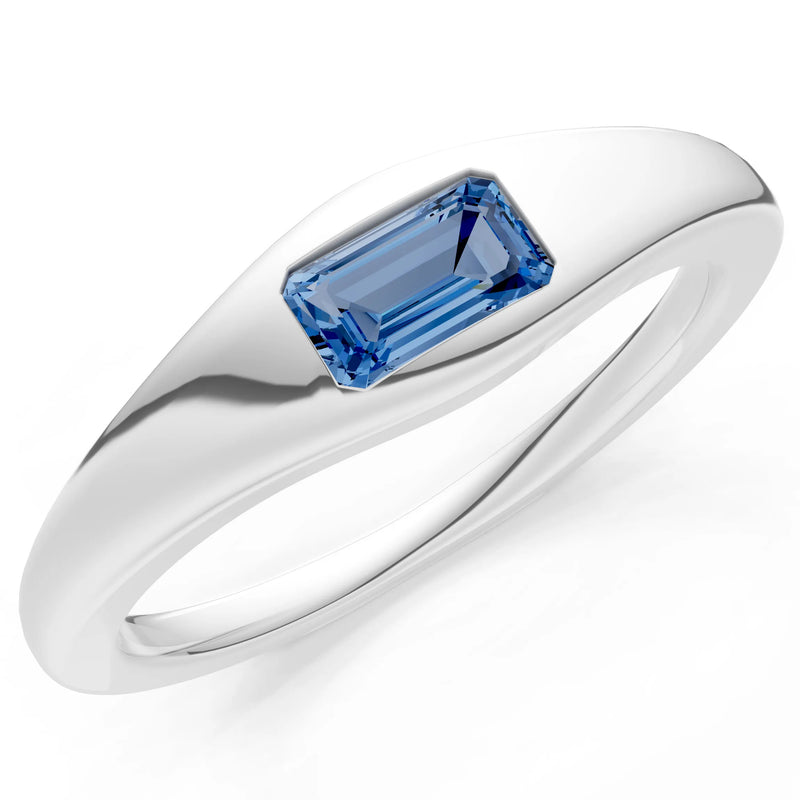 London Blue Topaz Flush-Set Emerald Cut Gemstone Mini Signet Ring