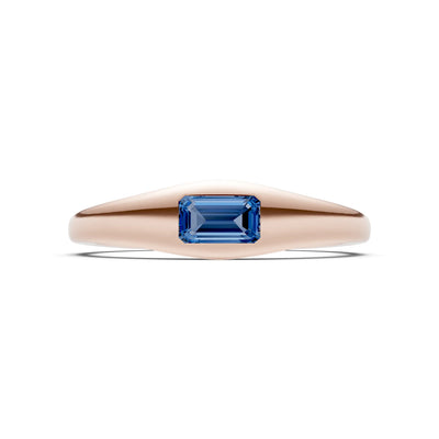London Blue Topaz Flush-Set Emerald Cut Gemstone Mini Signet Ring