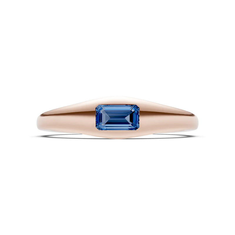 London Blue Topaz Flush-Set Emerald Cut Gemstone Mini Signet Ring