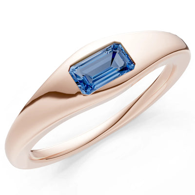 London Blue Topaz Flush-Set Emerald Cut Gemstone Mini Signet Ring