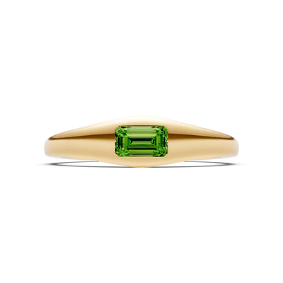 Peridot Flush-Set Emerald Cut Gemstone Mini Signet Ring