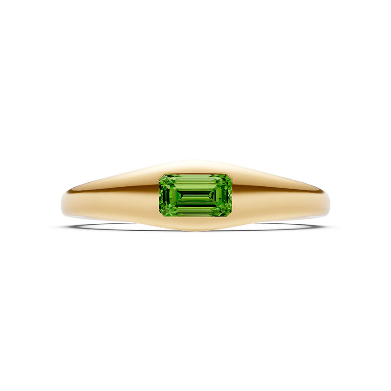 Peridot Flush-Set Emerald Cut Gemstone Mini Signet Ring
