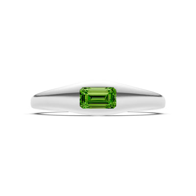 Peridot Flush-Set Emerald Cut Gemstone Mini Signet Ring