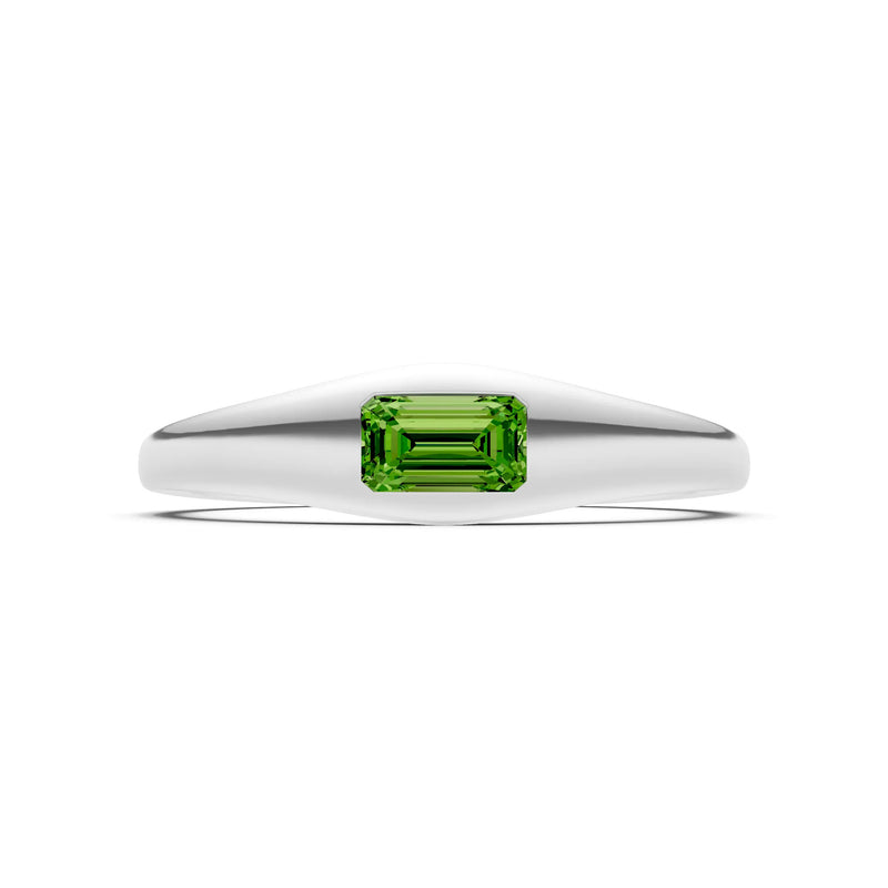 Peridot Flush-Set Emerald Cut Gemstone Mini Signet Ring
