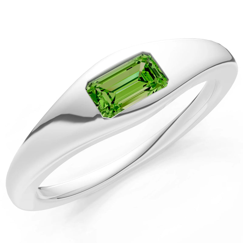 Peridot Flush-Set Emerald Cut Gemstone Mini Signet Ring