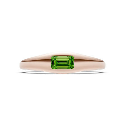 Peridot Flush-Set Emerald Cut Gemstone Mini Signet Ring