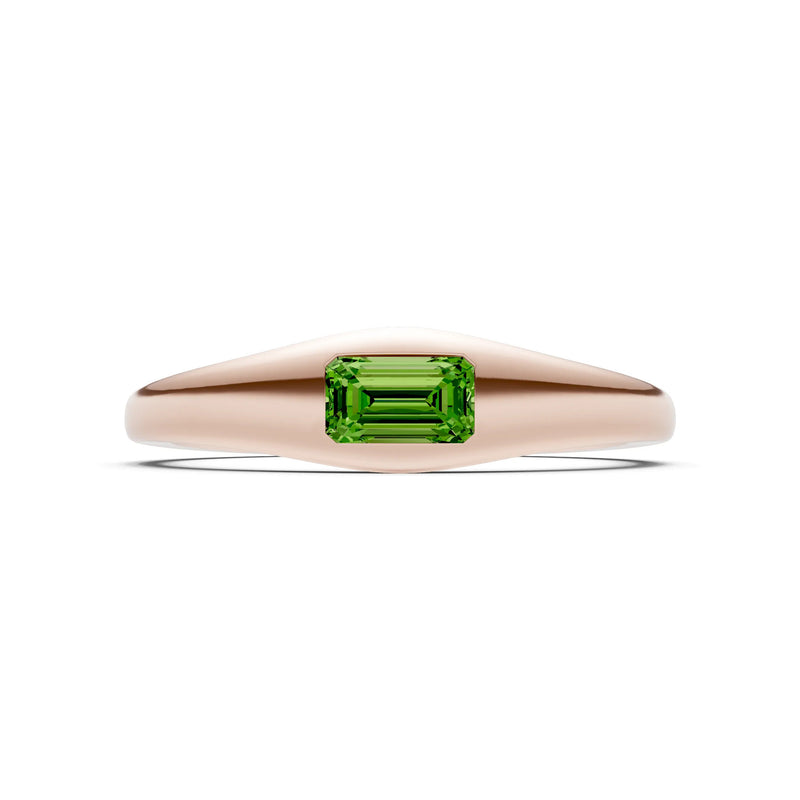 Peridot Flush-Set Emerald Cut Gemstone Mini Signet Ring