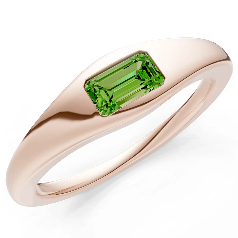 Peridot Flush-Set Emerald Cut Gemstone Mini Signet Ring
