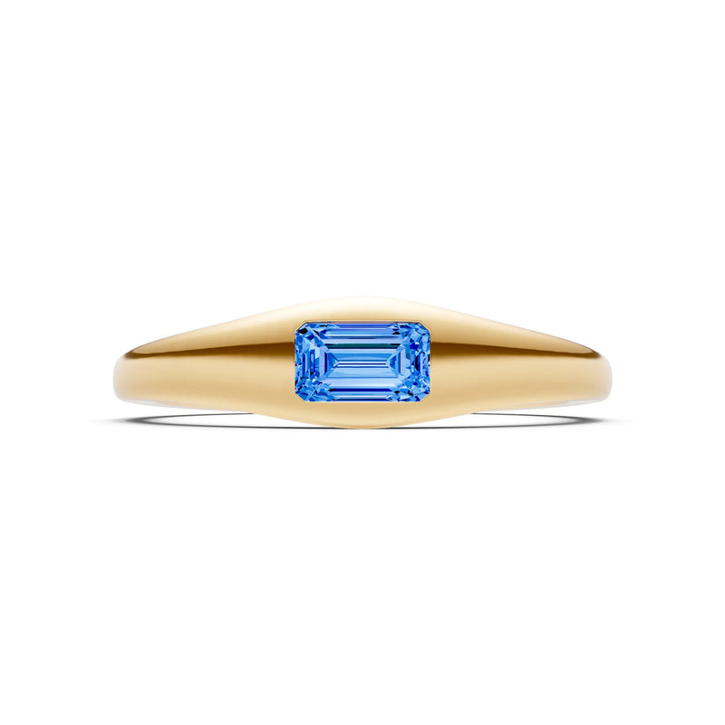 Swiss Blue Topaz Flush-Set Emerald Cut Gemstone Mini Signet Ring