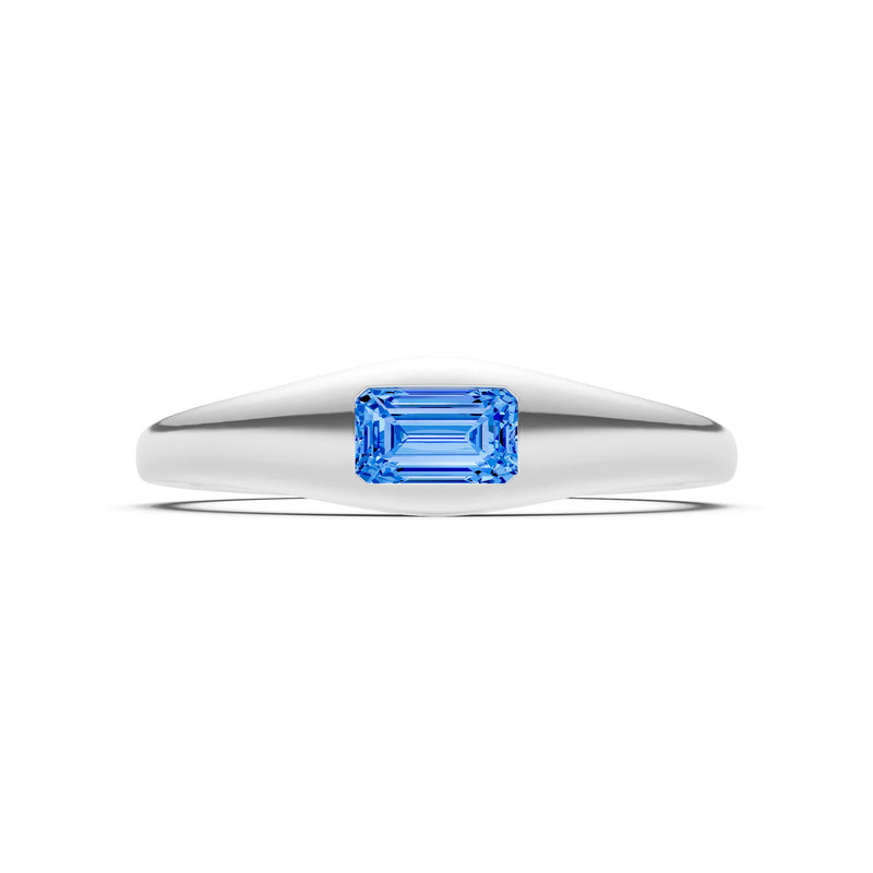 Swiss Blue Topaz Flush-Set Emerald Cut Gemstone Mini Signet Ring