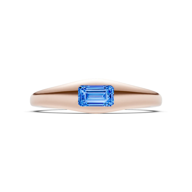 Swiss Blue Topaz Flush-Set Emerald Cut Gemstone Mini Signet Ring